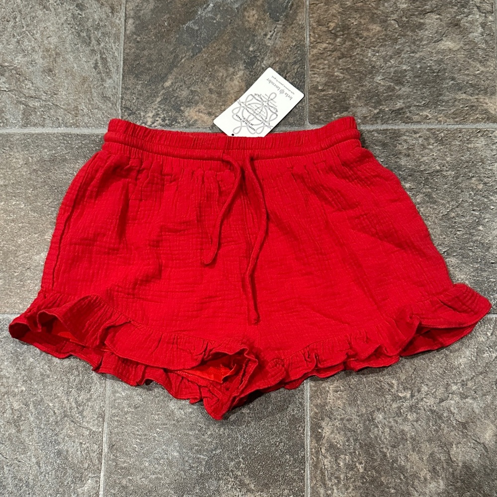 Casual Red Ruffle Hem Drawstring Skort